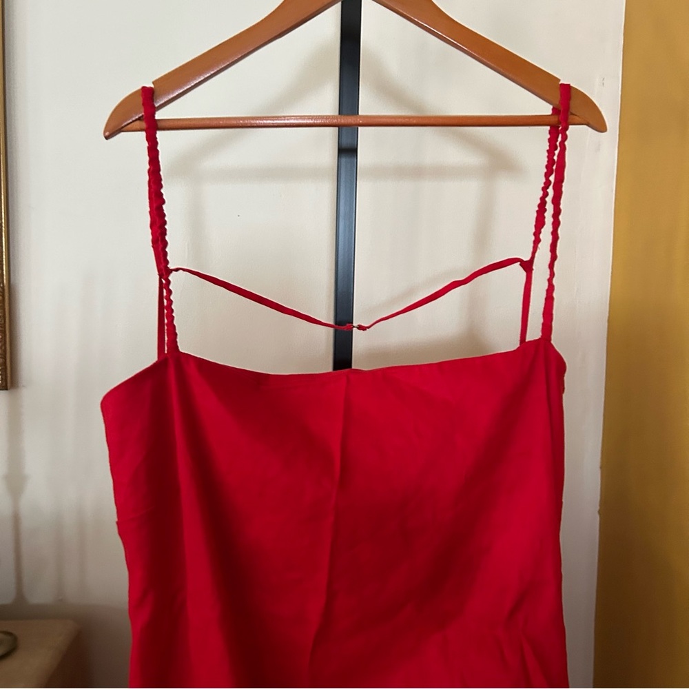 J.Crew Collection Side-Ruched Dress Stretch Linen-Viscose Blend Red Plus Size 24 - Picture 4 of 8